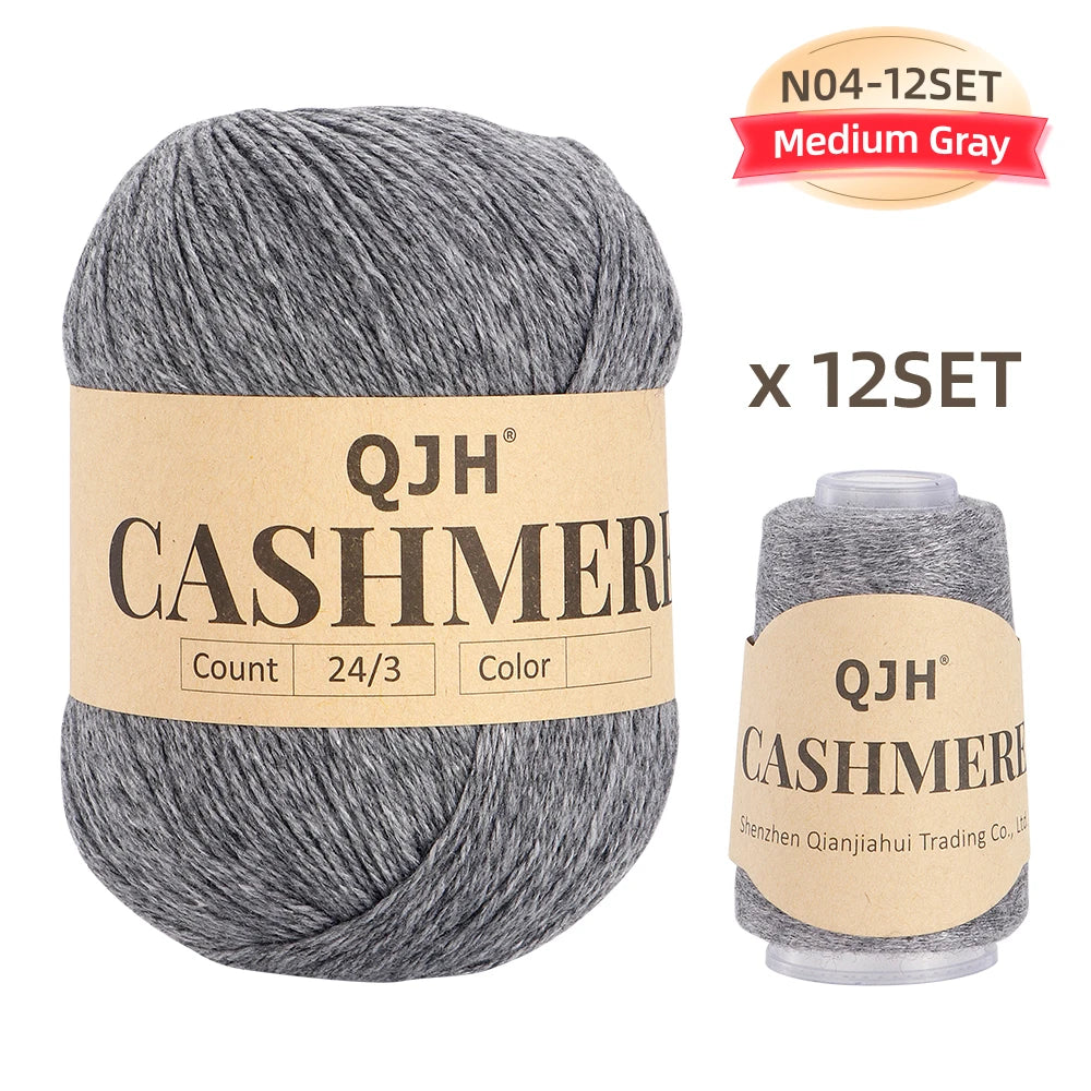 QJH 12 Set Luxurious Cashmere Yarn - Ultra-Soft & Premium Quality for Knitting Luxe Sweaters & Scarves, Hats - Yarn Enthusiasts