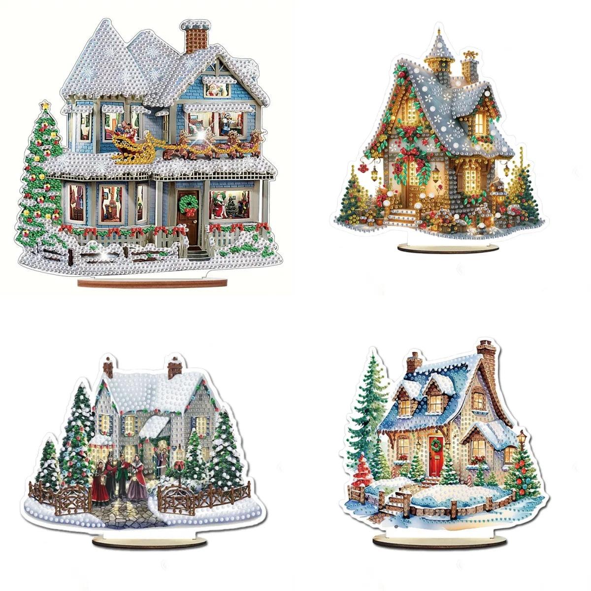 A DIY house scene diamond painting art piece is a decorative item used to decorate a single-sided crystal desktop for adults