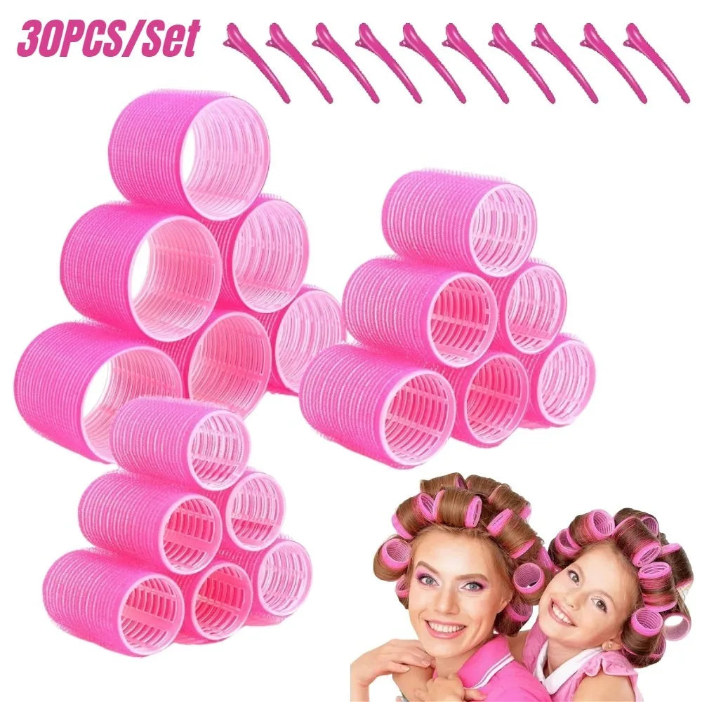 30PCS Heatless Hair Curlers Rollers with Clips Self Grip Hair Roller Set Women Hairdressing Curler Curl Salon Hair Styling Tools
