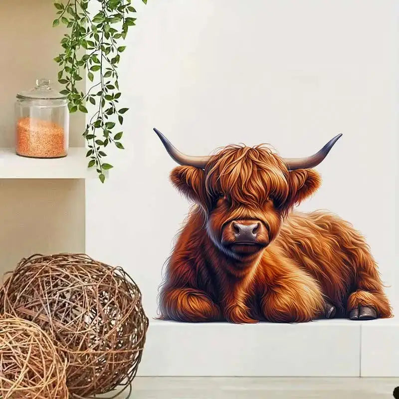 Highland Cow Cute Baby Cow Wall Sticker Toilet Lid Sticker Bedroom Entrance Living Room Porch Home Decora Waterproof Decals S842