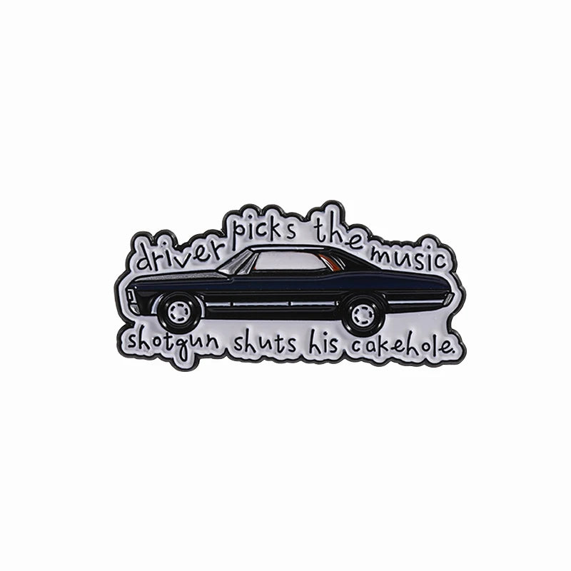 Supernatural TV Show Enamel Pin Driver Picks the Music Gun Shuts His Cakehole Metal Brooch Lapel Badge Jewelry Gift For Friends