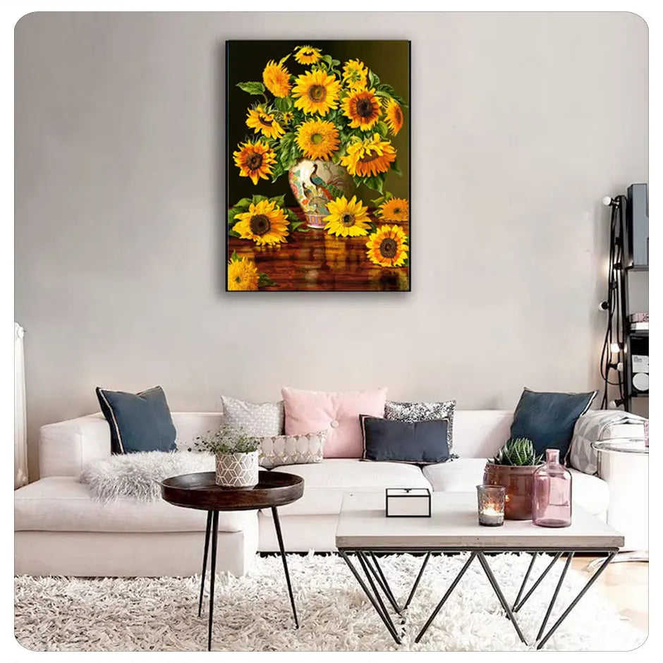 5D Diy Diamond Painting Flower Cross Stitch Kit AB Diamond Round Diamond Rose Sunflower Diamond Embroidery Mosaic Art Home Decor