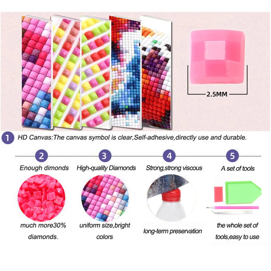5D DIY Diamond Art Kit Full square Round Drill Mosaic Embroidery Beauty Women,Flowers,Sunglasses Imitation Diamonds Wall Decor