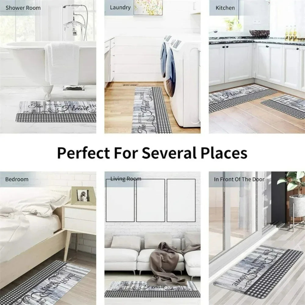 Highland Cows and Flowers Pattern Mat Non-Slip Kitchen Mat, Fashionable Home Decor for Living Rooms, Bedrooms, Hallway Entrances