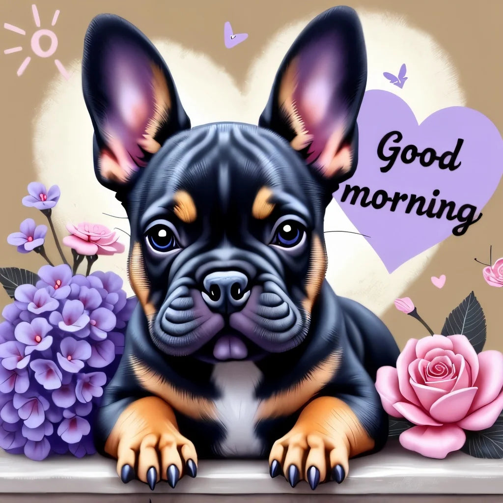 5D DIY Diamond Painting Cute French Bulldog Rose Hand Tattoo Art Crystal Round Diamond Painting Kit Home Decor