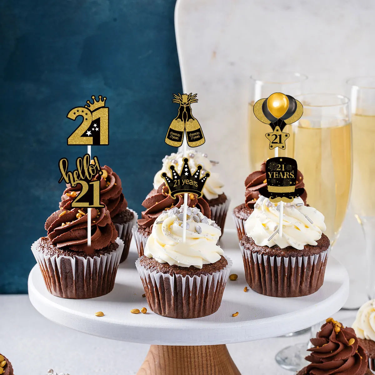 18 21 30 40 50 60 70 80th Black Gold Birthday Party Adult Cupcake Topper 30 40 50 Years Old Birthday Party Decor Anniversary