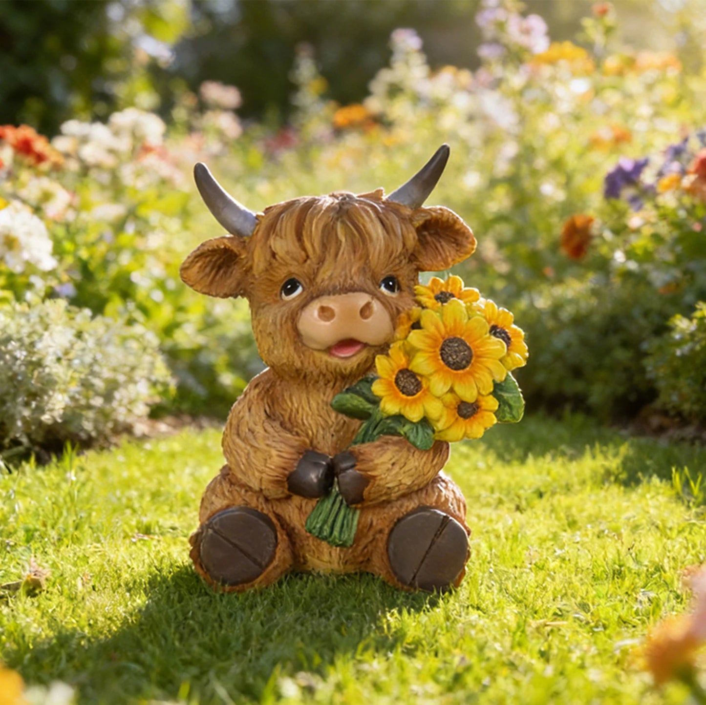 Resin Highland Cow Sculpture Outdoor Decorative Statue Garden Courtyard Terrace Crafts Decorative Ornament