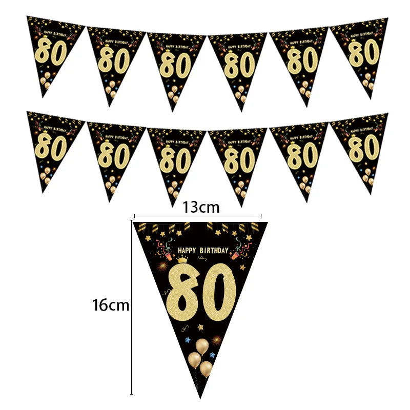 18 21 30 40 Year Happy Birthday Paper Banners Birthday Party Decorations Adult Black Gold Anniversary Party Supplies Photo Props