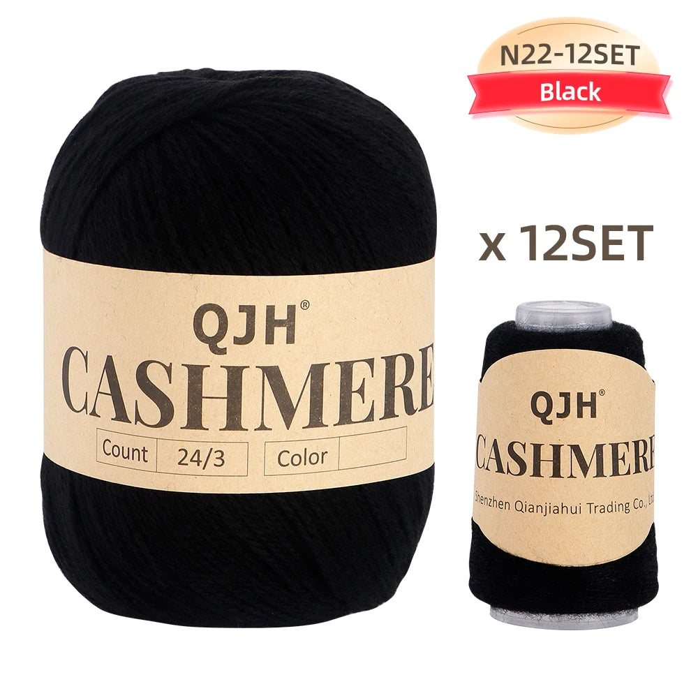 QJH 12 Set Luxurious Cashmere Yarn - Ultra-Soft & Premium Quality for Knitting Luxe Sweaters & Scarves, Hats - Yarn Enthusiasts