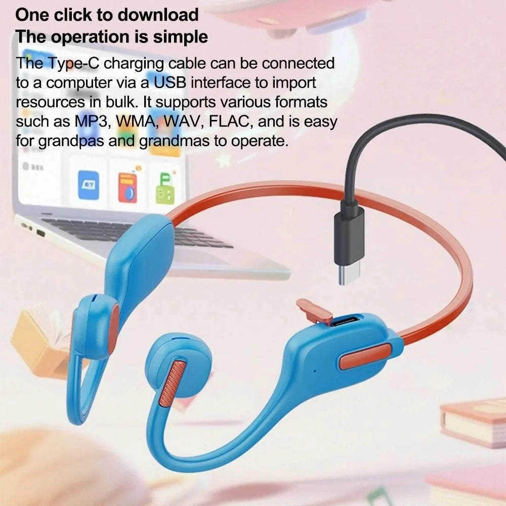 Hands-free Kids Bluetooth Headphones Earbuds Built-in 8GB Bone Conduction Headphone Stereo Sound Adjustable