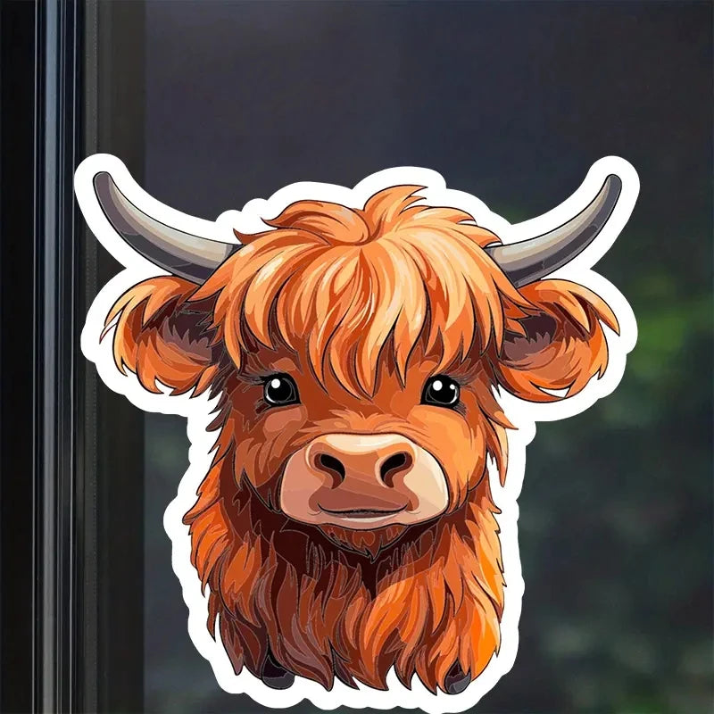 Cute Highland Cow Creative Vinyl Waterproof Sticker Decal For Car, Laptop, Wall Window, Bumper