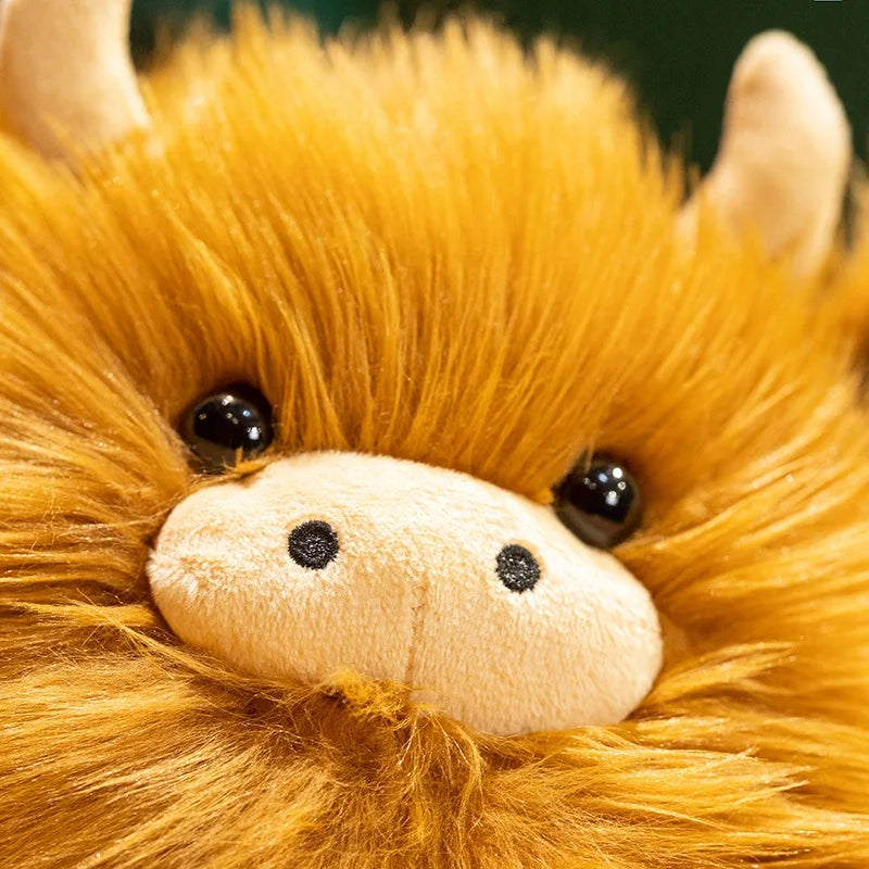 20CM Simulation Kyloe Round Highland Cow Animal Plush Doll Soft Stuffed Highland Cow Cattlle Plushie Gift