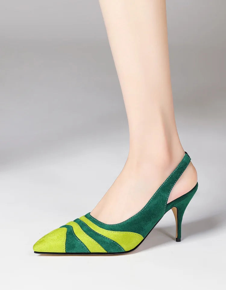 Summer New Rainbow Mixed Color 8cm High Heel Sandals  Women's French Pointed Shallow Mouth Runway Banquet Wedding Shoes size 43