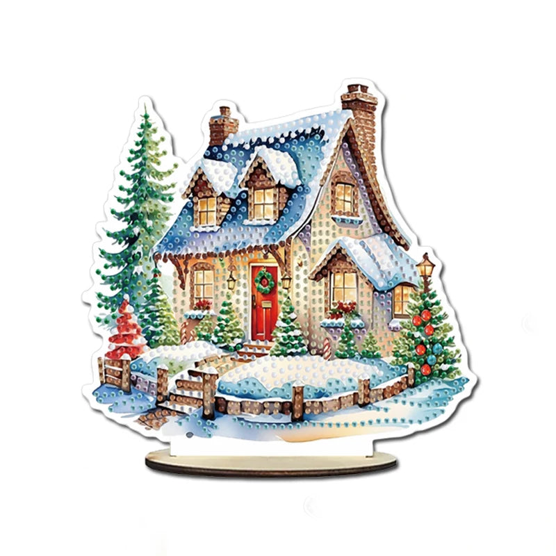 A DIY house scene diamond painting art piece is a decorative item used to decorate a single-sided crystal desktop for adults