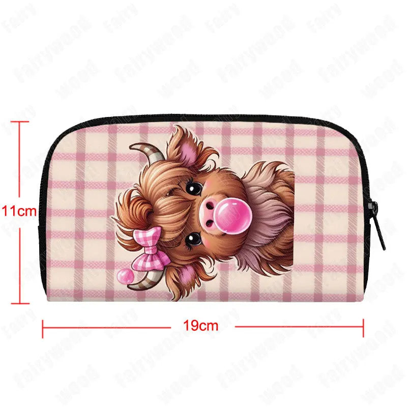 Highland Cow Print wallet Baby Scottish Highland Cows Having Coffee/ Bubble Tea Women Credit Card Holder Long Wallet Money Purse