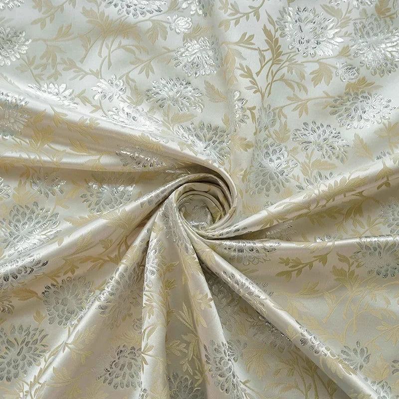 Luxury Style Silver Silk Elegant Yarn Dyed Jacquard Fabric Soft Drape Dress Bag Diy Sewing Fabric By Half Meter