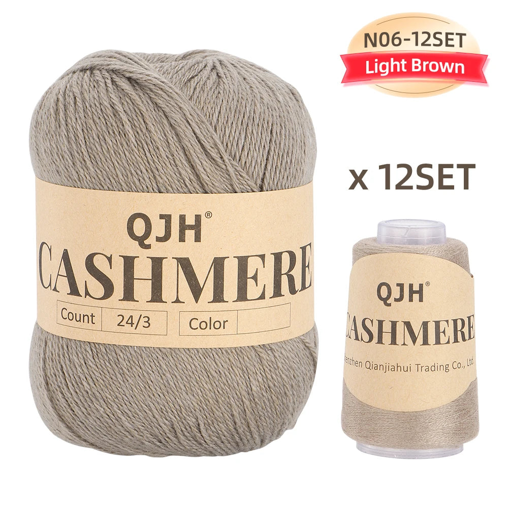 QJH 12 Set Luxurious Cashmere Yarn - Ultra-Soft & Premium Quality for Knitting Luxe Sweaters & Scarves, Hats - Yarn Enthusiasts