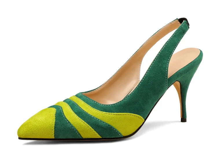Summer New Rainbow Mixed Color 8cm High Heel Sandals  Women's French Pointed Shallow Mouth Runway Banquet Wedding Shoes size 43