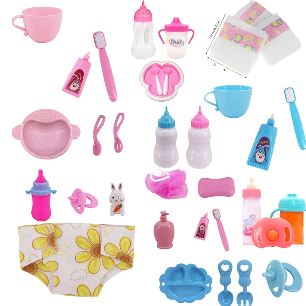 Doll Accessories Mini Diapers Milk Bottles Nipples Toothbrushes For 43CM Baby Doll&18Inch American Doll Accessories,DIY Toy Gift