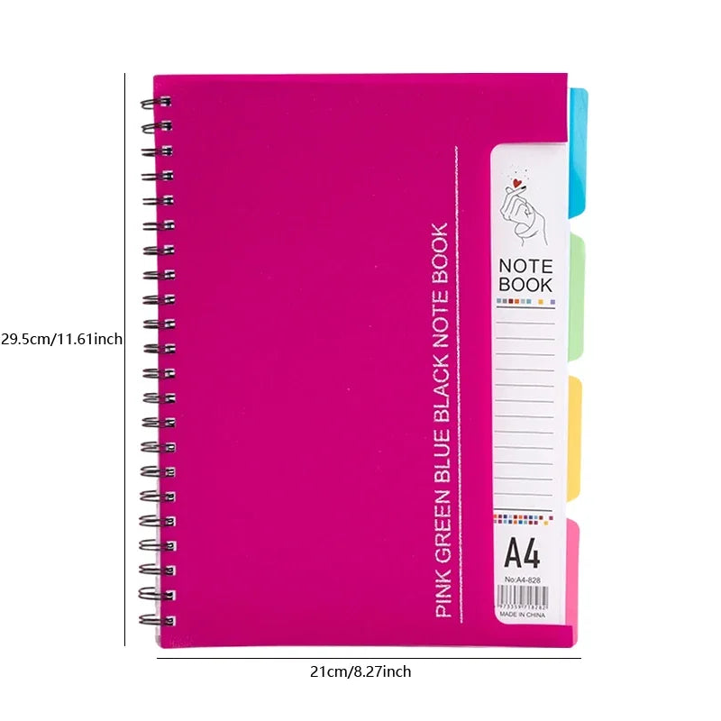 96-Sheet Spiral Notebook with 4 Divider Pages A4/A5 Sizes Lined Pages