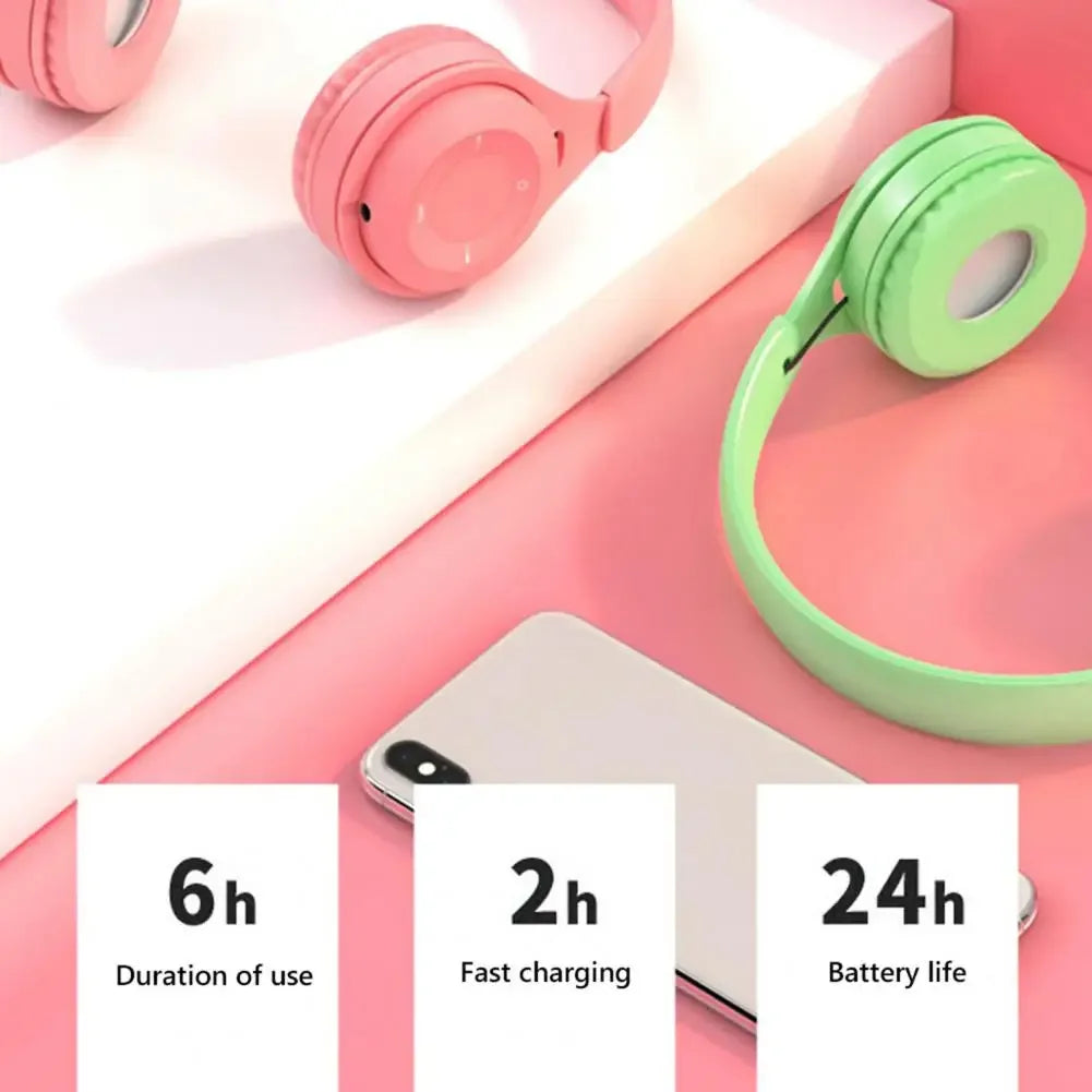 Macaron Headphones Kids Wireless Bluetooth Headphone Stereo Headband Gaming Headset with Mic Gamer Girl Gift for Mobile Tablet