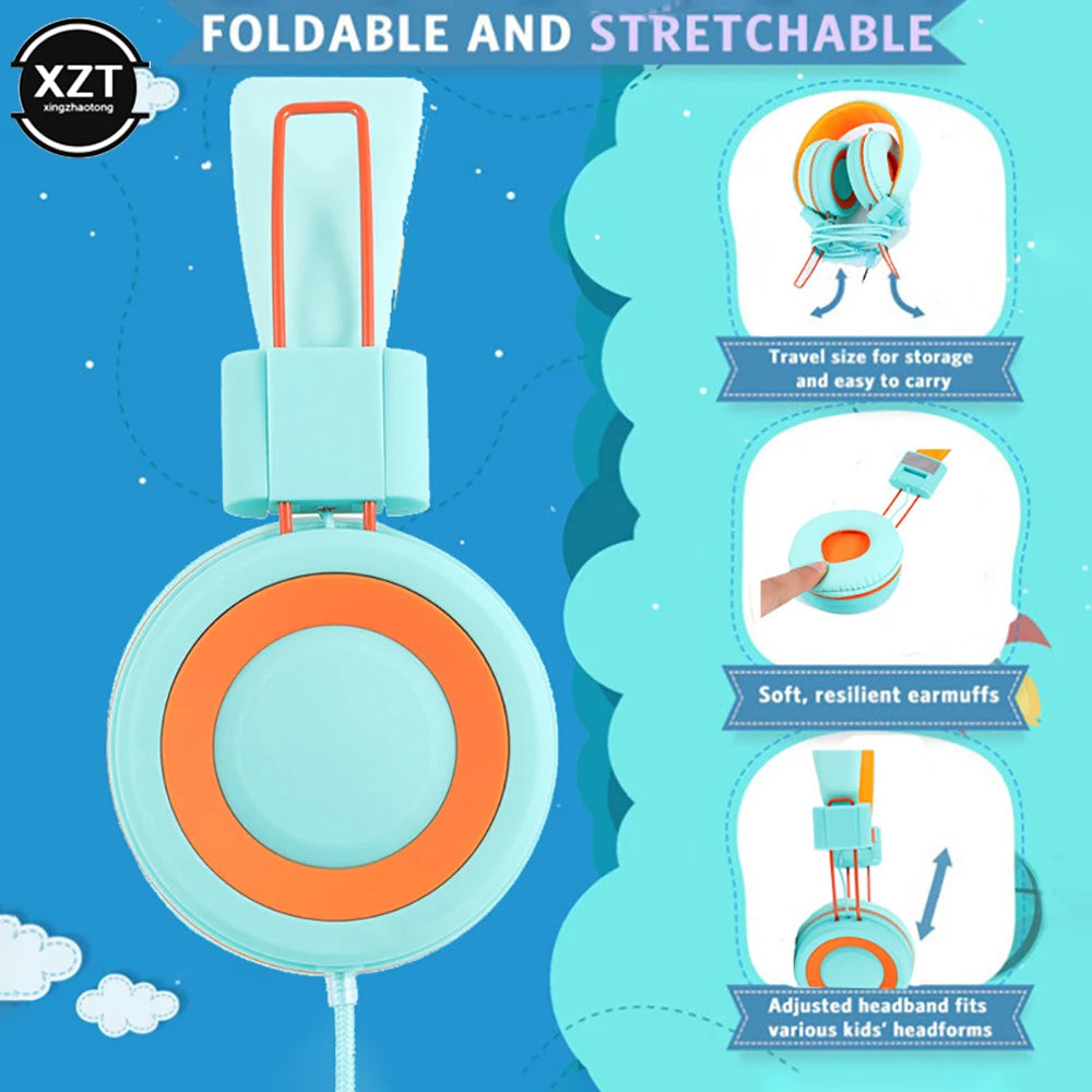 Kids Bluetooth Headphones 3.5mm Audio Jack Wired Earphone Foldable Stereo Headset With Mic for Girls Boys Gift Online Learning