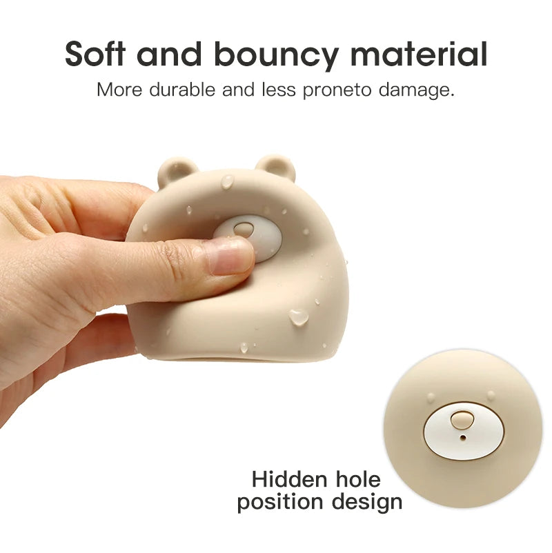 Cute Silicone Squeaky Bear Bath Toy - Safe Floating Water Toy for Baby Toddler Bath Time Fun, BPA Free