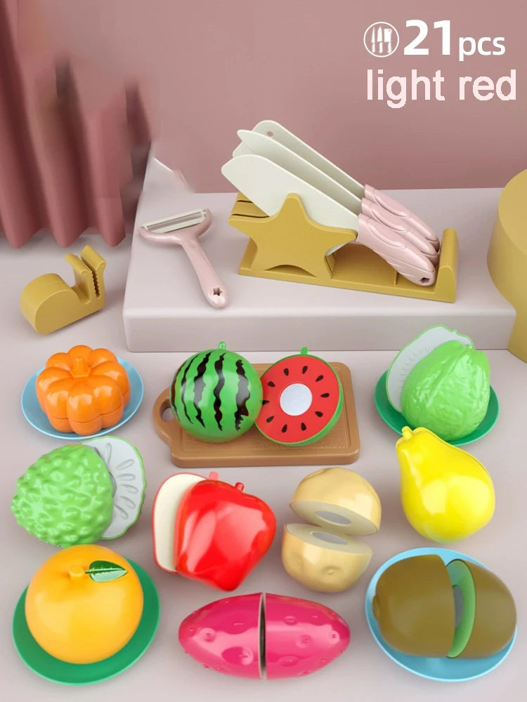 Kids Cooking Set 7Pieces Montessori Kitchen Tools Toddler Pretend Play Safe with Knife Board Can Cutting Fruits Vegetable Food