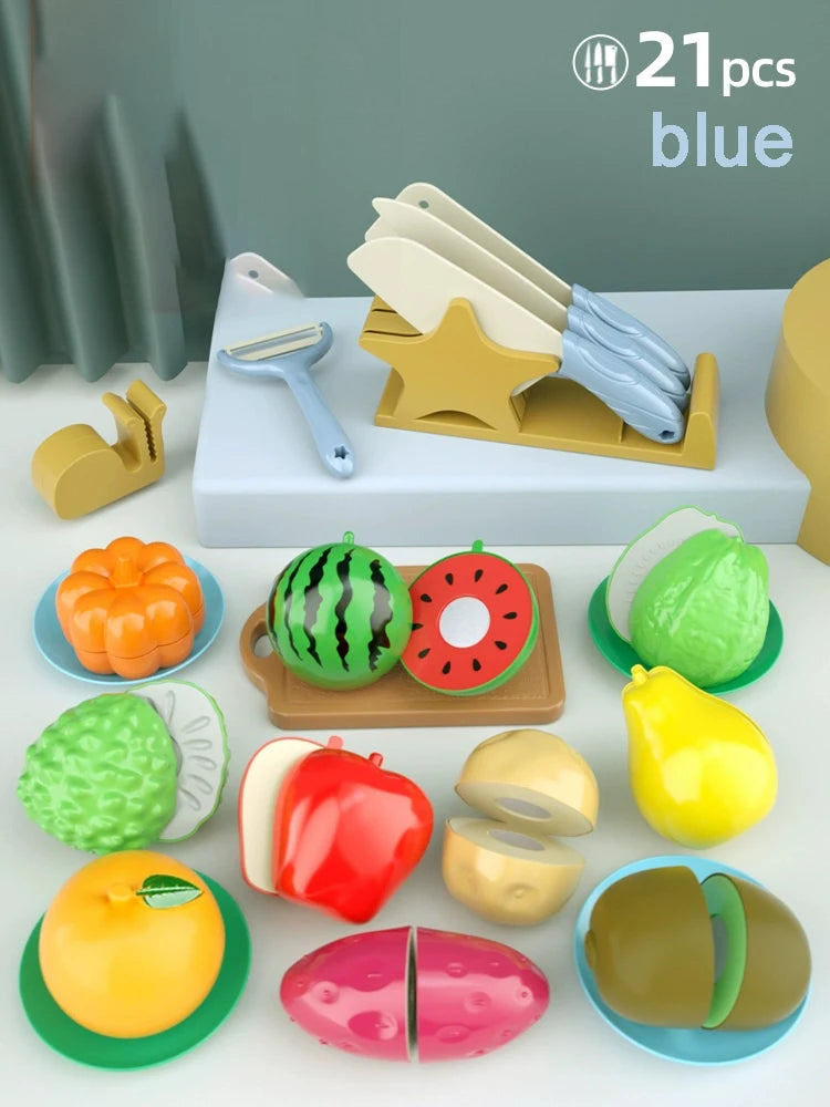 Kids Cooking Set 7Pieces Montessori Kitchen Tools Toddler Pretend Play Safe with Knife Board Can Cutting Fruits Vegetable Food