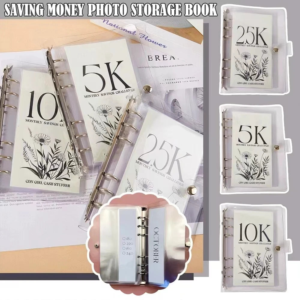 12-Month Money Saving Challenge Planner to Achieve 10K/5K/2.5K Goals, Durable Pvc Six-Ring Binder, Cash Savings Management