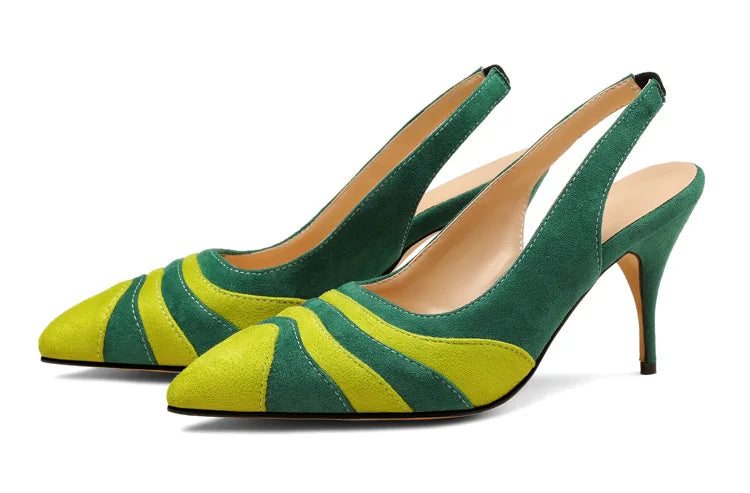 Summer New Rainbow Mixed Color 8cm High Heel Sandals  Women's French Pointed Shallow Mouth Runway Banquet Wedding Shoes size 43