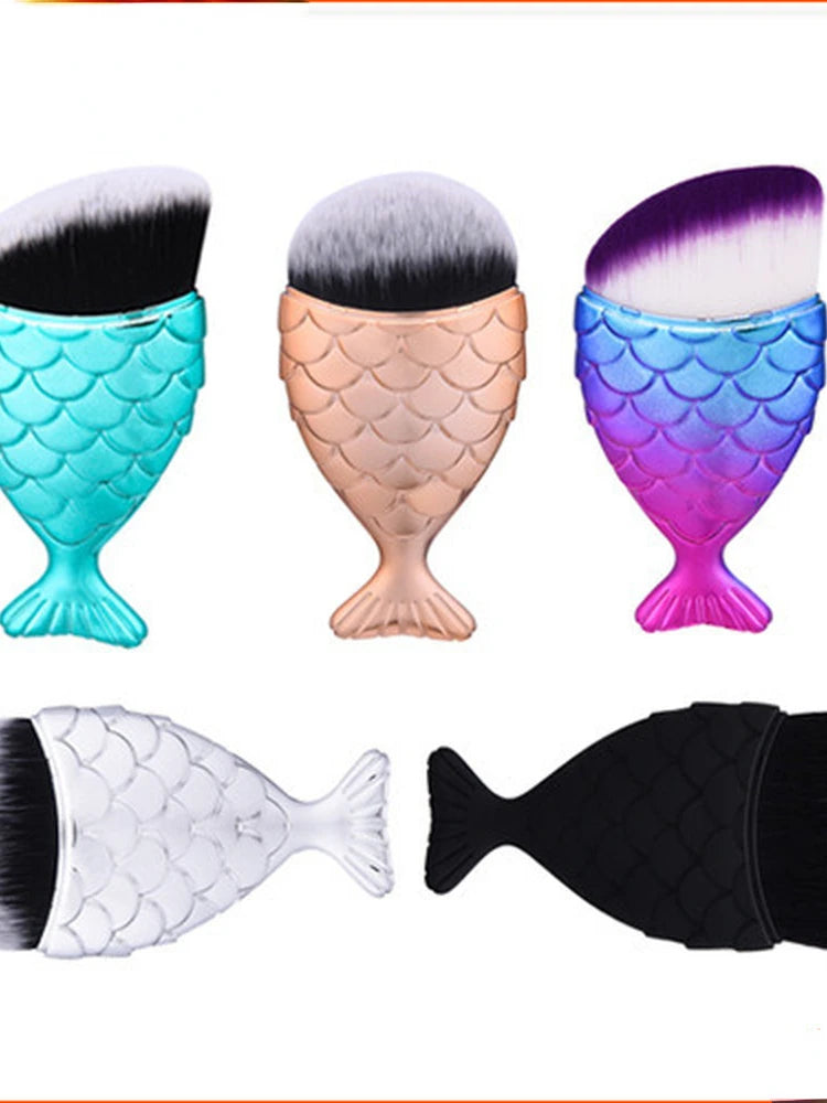 Mermaid Makeup Brush Professional Face Blush Brush Foundation Cosmetic Brush Fish Makeup Tools Kit Powder Nail Art Cleaning Tool