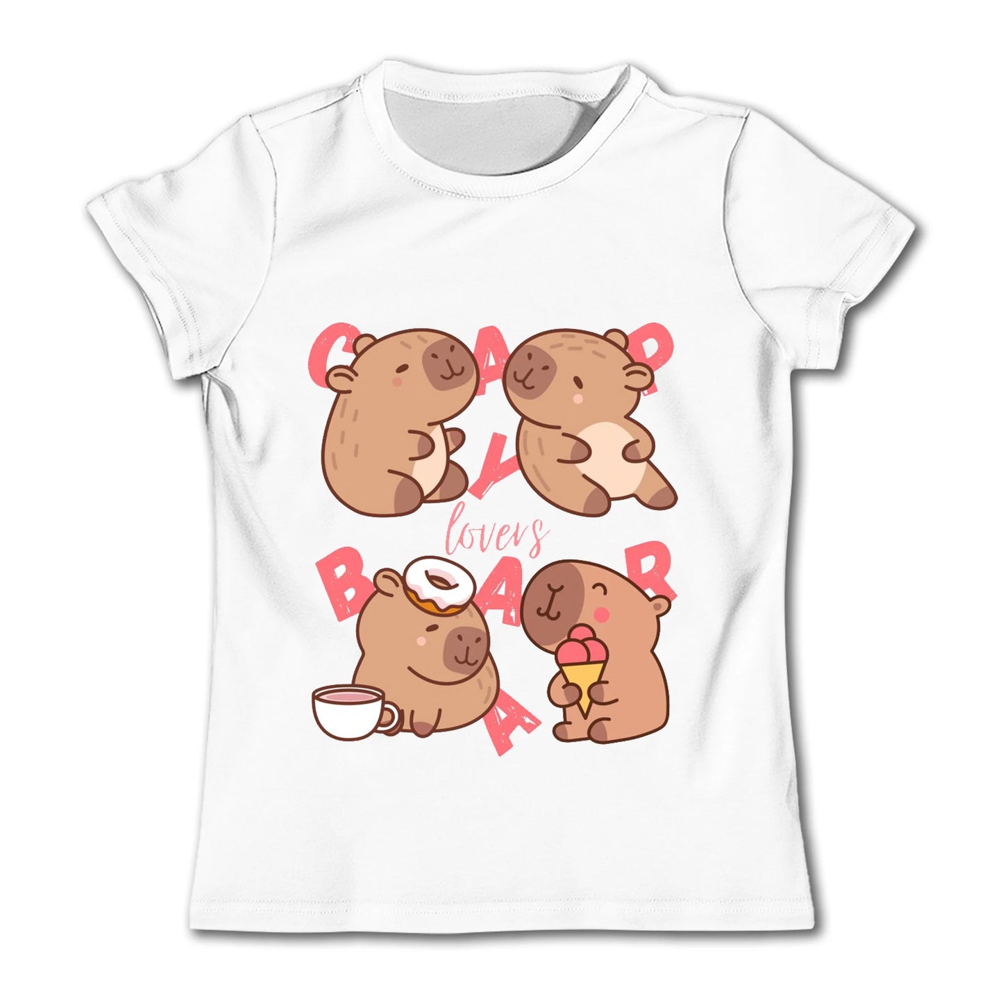 Cute Capybara Loves Bubble Tea print kids T-Shirt summer children's pure cotton short-sleeved casual tops boys and girls gifts