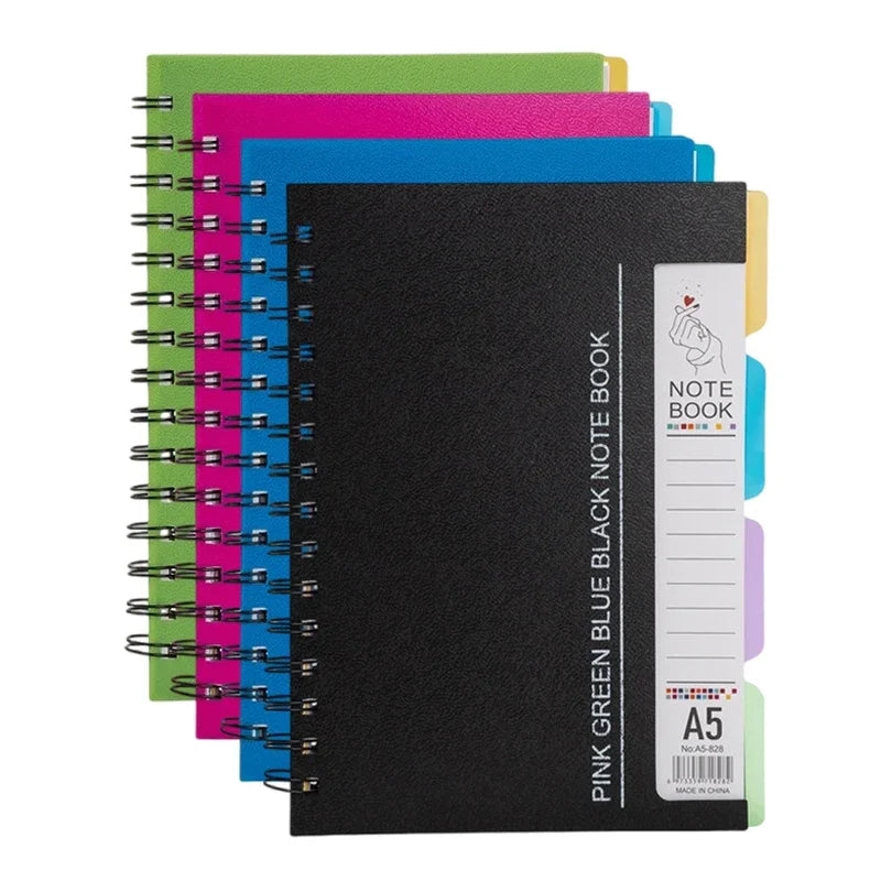96-Sheet Spiral Notebook with 4 Divider Pages A4/A5 Sizes Lined Pages