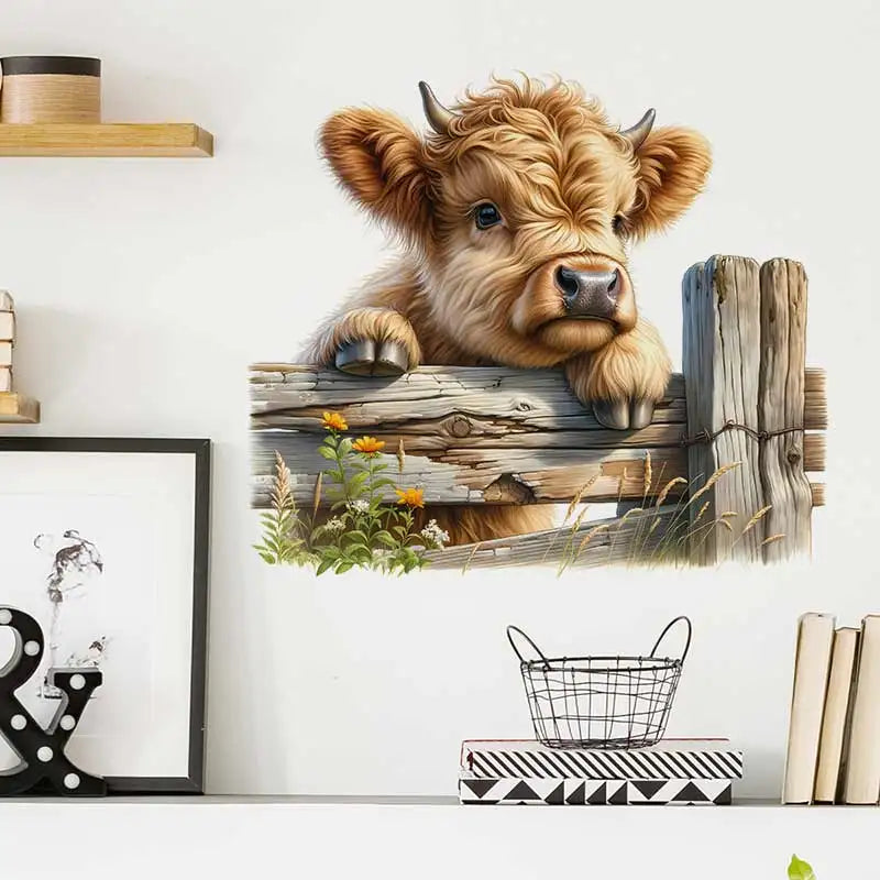 Cute Highland Cow Wall Sticker Bathroom Toilet Decor Living Room Cabinet Refrigerator Home Decoration Decals Stickers M1481