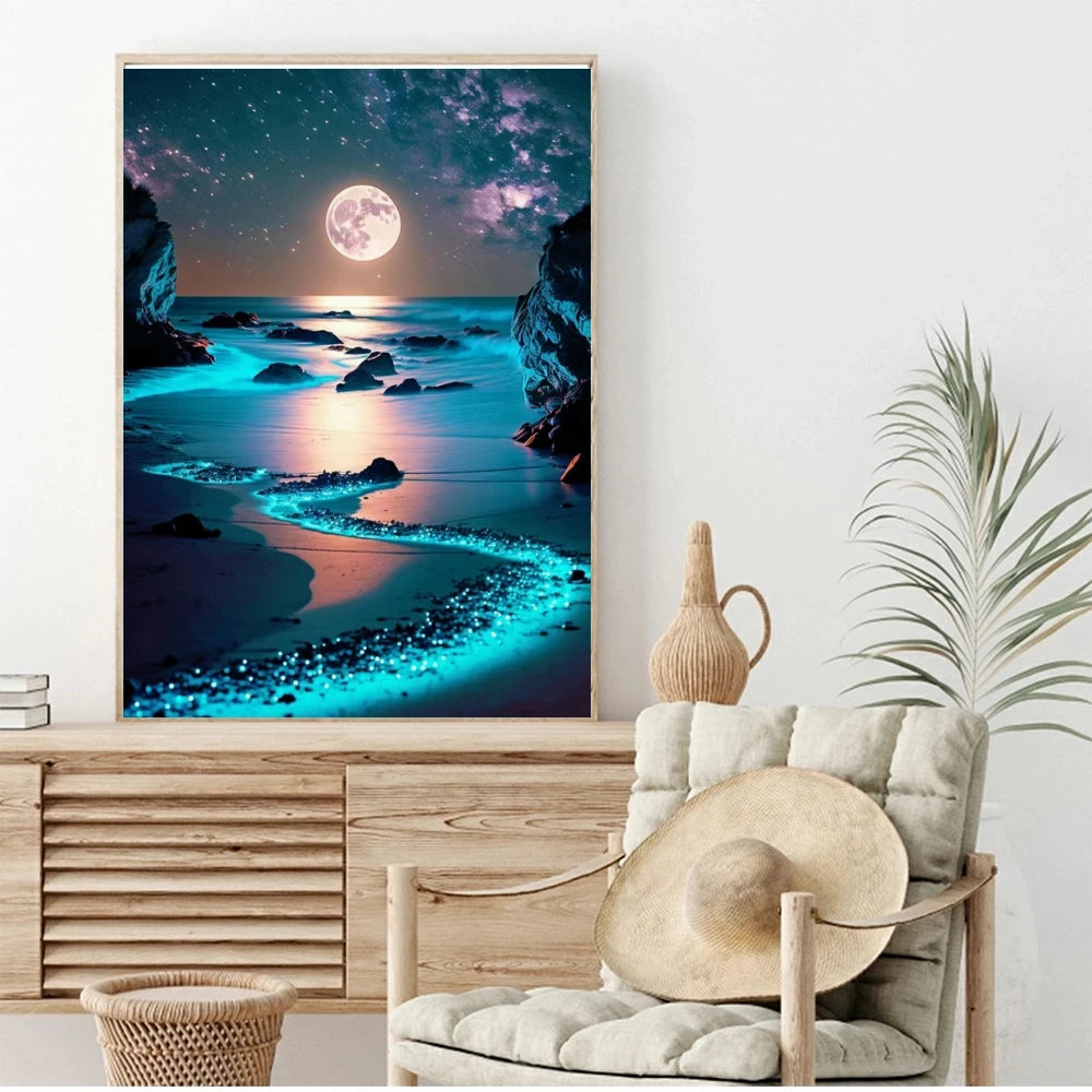 5D Diamond Painting DIY Likes Novelty Gifts Moon Seaside Landscape Embroidery Night Scenery Mosaic Home Decor Full Round Drills