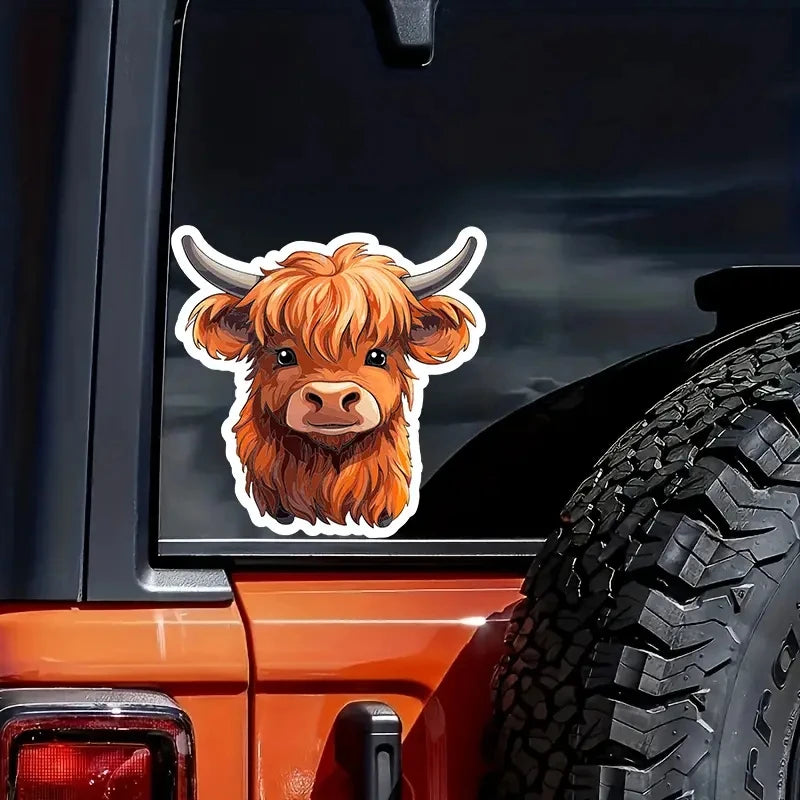 Cute Highland Cow Creative Vinyl Waterproof Sticker Decal For Car, Laptop, Wall Window, Bumper