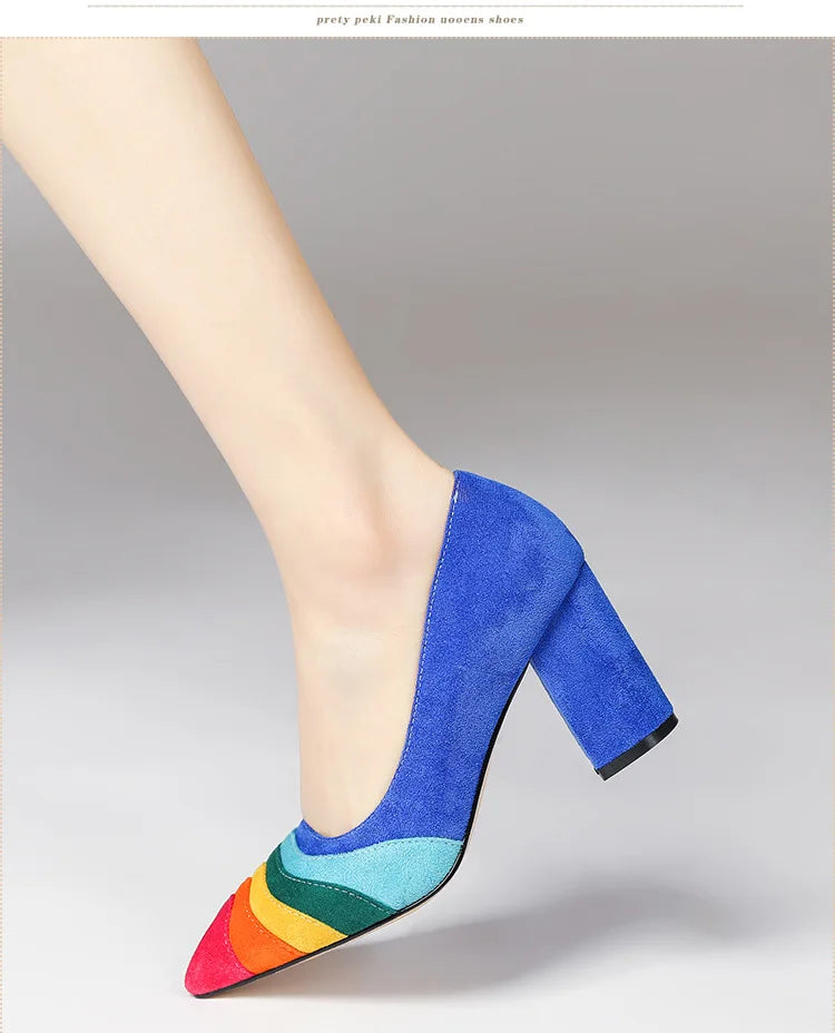 Summer New Rainbow Mixed Color 8cm High Heel Sandals  Women's French Pointed Shallow Mouth Runway Banquet Wedding Shoes size 43