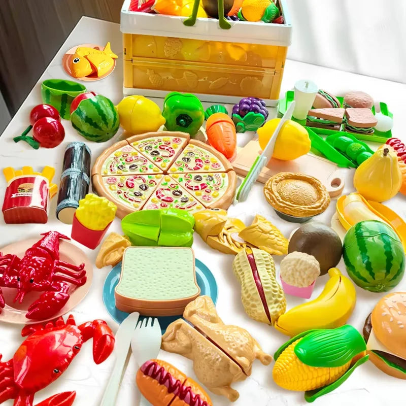 Children's Kitchen Toy Set Simulated Kitchen Cutting Cookware Simulated Fruits Cutting Toys Cooking Accessories for Kids Gift