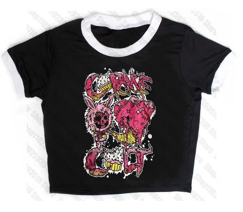 Goth Female Clothing Woman T-shirts Women Clothes Grunge Clothes Y2k Tops Graphic Tees Y2k Top Kpop T-shirt Kawaii Emo Gothic