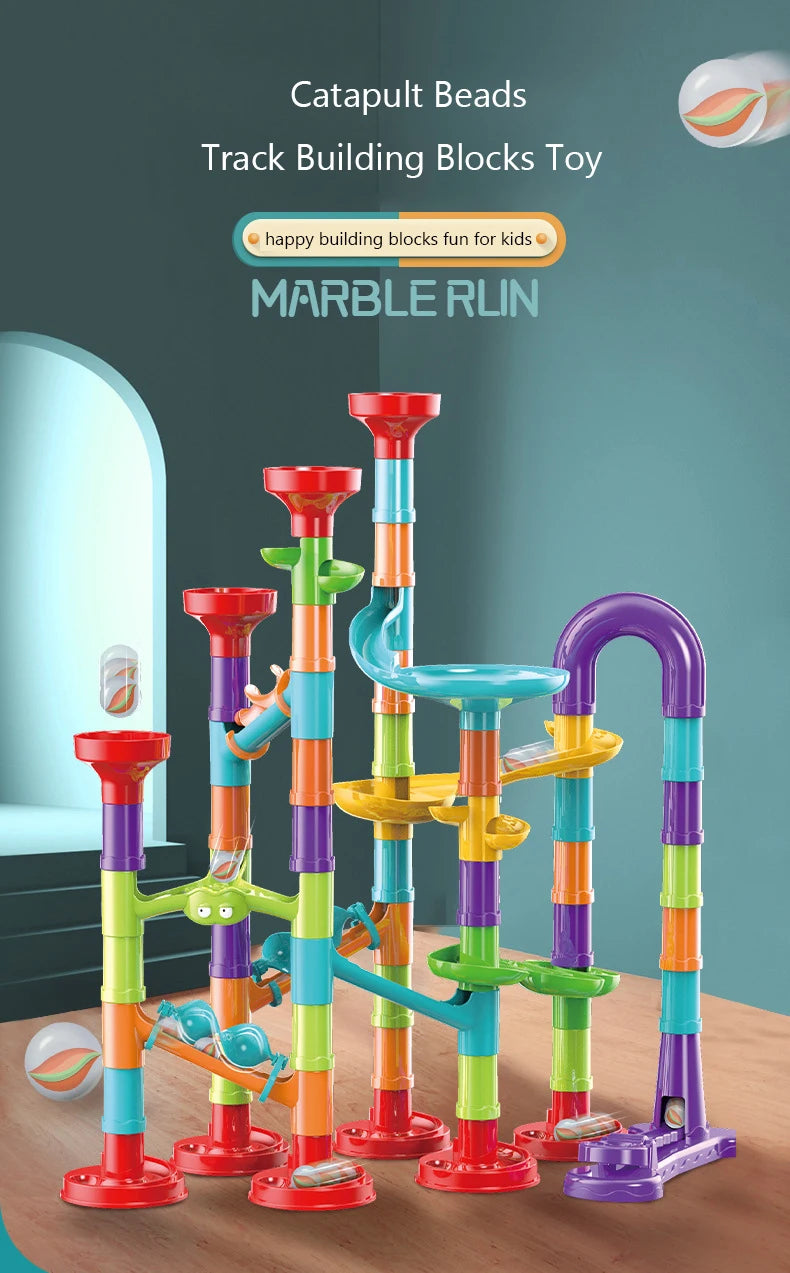 Marbles Run Catapult Track Building Blocks Slide Beads Educational Toys Children Gift Race Balls Toy Marble Track Race Set