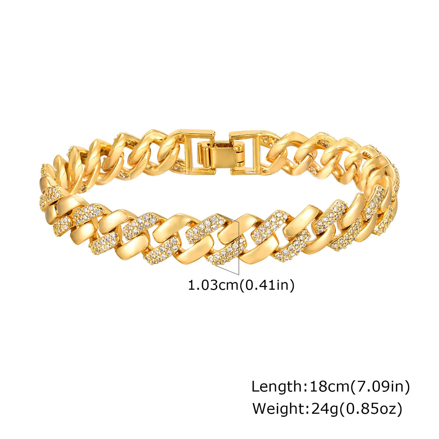 Tennis Bracelet, CZ Cubic Zirconia Rhinestone Chain Bracelet, Chunky Wide Hip Hop Jewelry