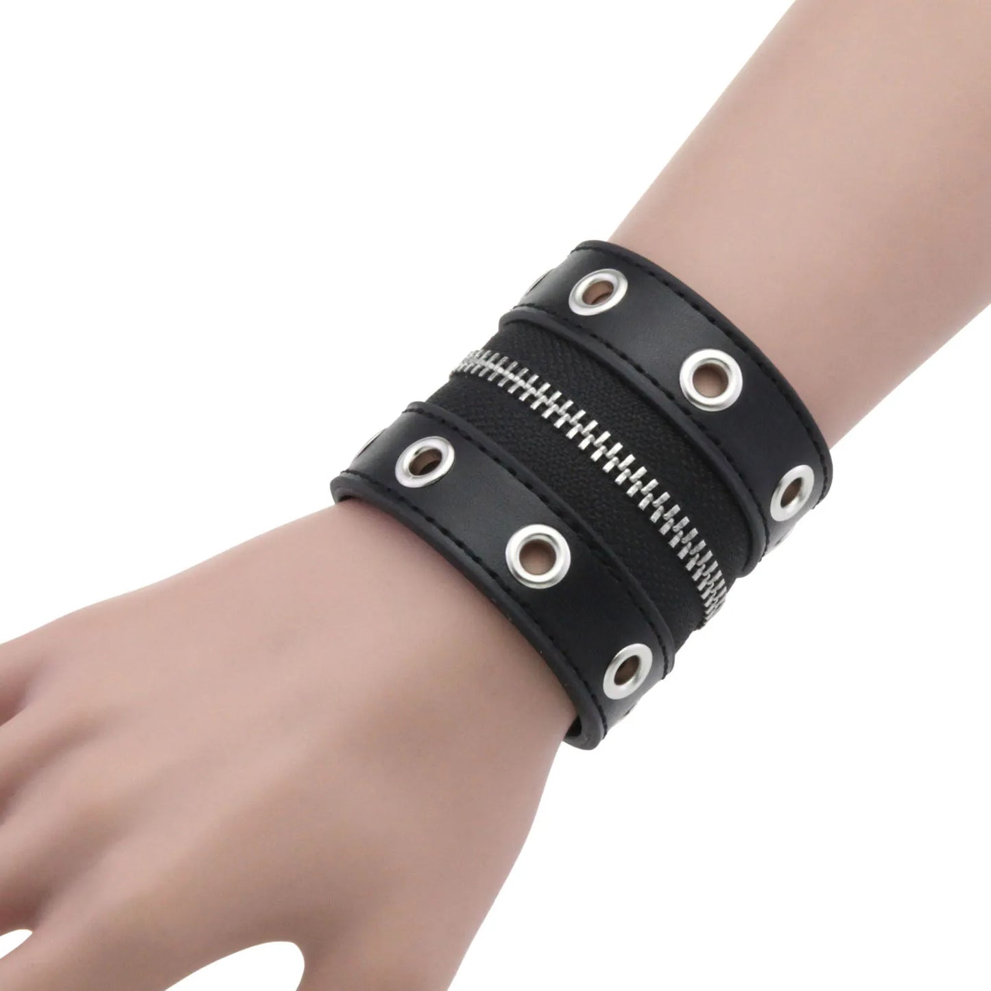 Gothic Leather Bracelet Zipper Punk Rivet Wrap Bracelets Button Wristband Men Women Fashion Accessories