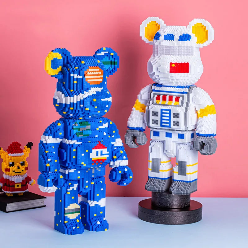 DIY Kids Toys Cartoon Mini Love Violent Bear Bearbrick Model with Light Building Block Micro Bricks Christmas Birthday Gift