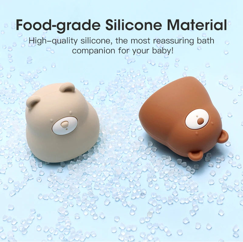 Cute Silicone Squeaky Bear Bath Toy - Safe Floating Water Toy for Baby Toddler Bath Time Fun, BPA Free