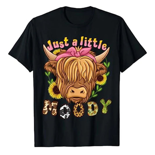 Highland Cow Scottish Highland Cow T-Shirt Cute Animal Lover Floral Print Graphic Tee Tops Women's Fashion Short Sleeve Blouses