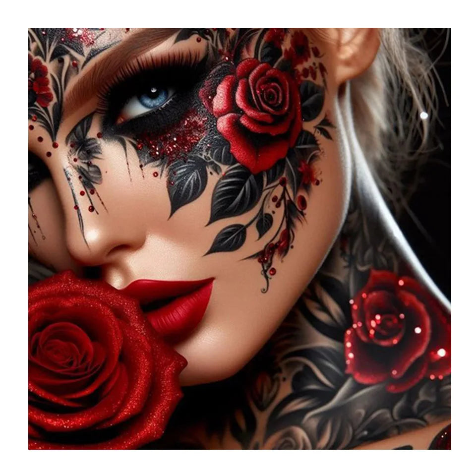 5d Diy Diamond Painting New 2025 Woman Red Rose Diamond Mosiac Home Decor Gothic Tattoo Girl Portrait Embroidery Wall Art Gift