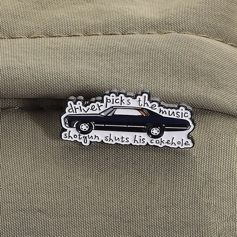 Supernatural TV Show Enamel Pin Driver Picks the Music Gun Shuts His Cakehole Metal Brooch Lapel Badge Jewelry Gift For Friends