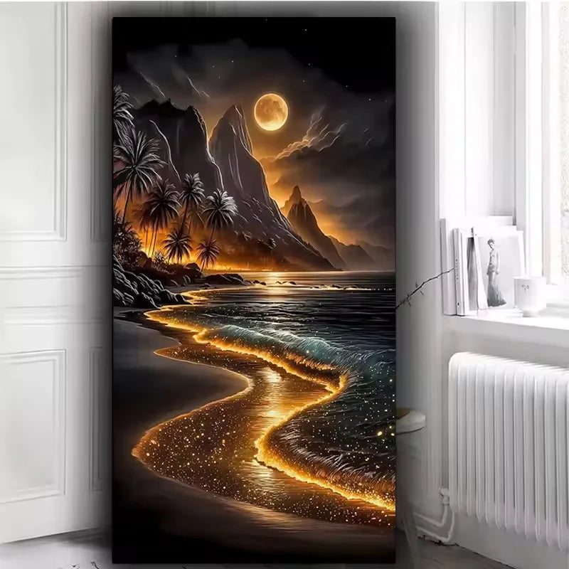 Golden Beach 5D Diamond Art Sea Beach Diy Diamond Painting Full Square Round Diamond Mosaic Jewelry Cross Stitch For Home Decor