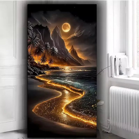 Golden Beach 5D Diamond Art Sea Beach Diy Diamond Painting Full Square Round Diamond Mosaic Jewelry Cross Stitch For Home Decor